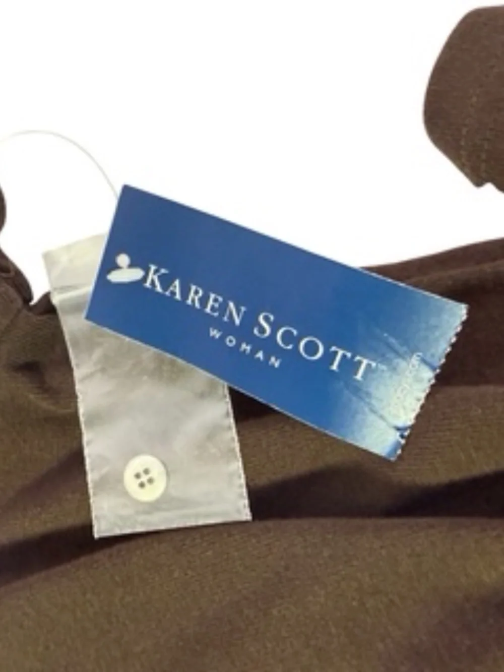 NWT Karen Scott Chocolate Short Sleeve Button-Down 2 Chest Pocket Top Size 1X